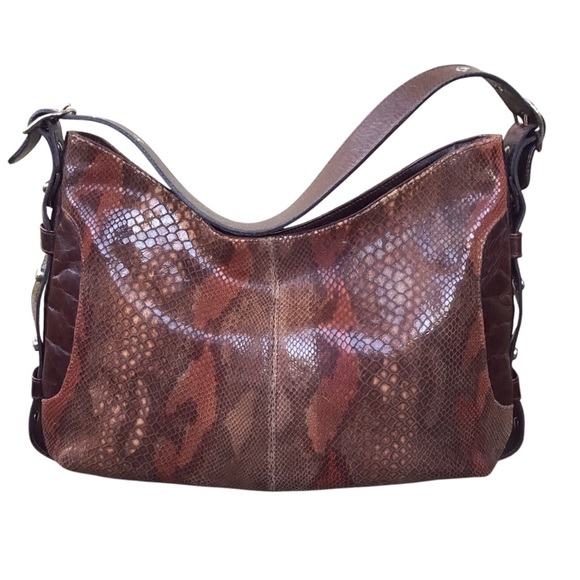Pietro Alessandro Snakeskin Embossed Leather Studded Hobo Shoulder Bag - Picture 3 of 15